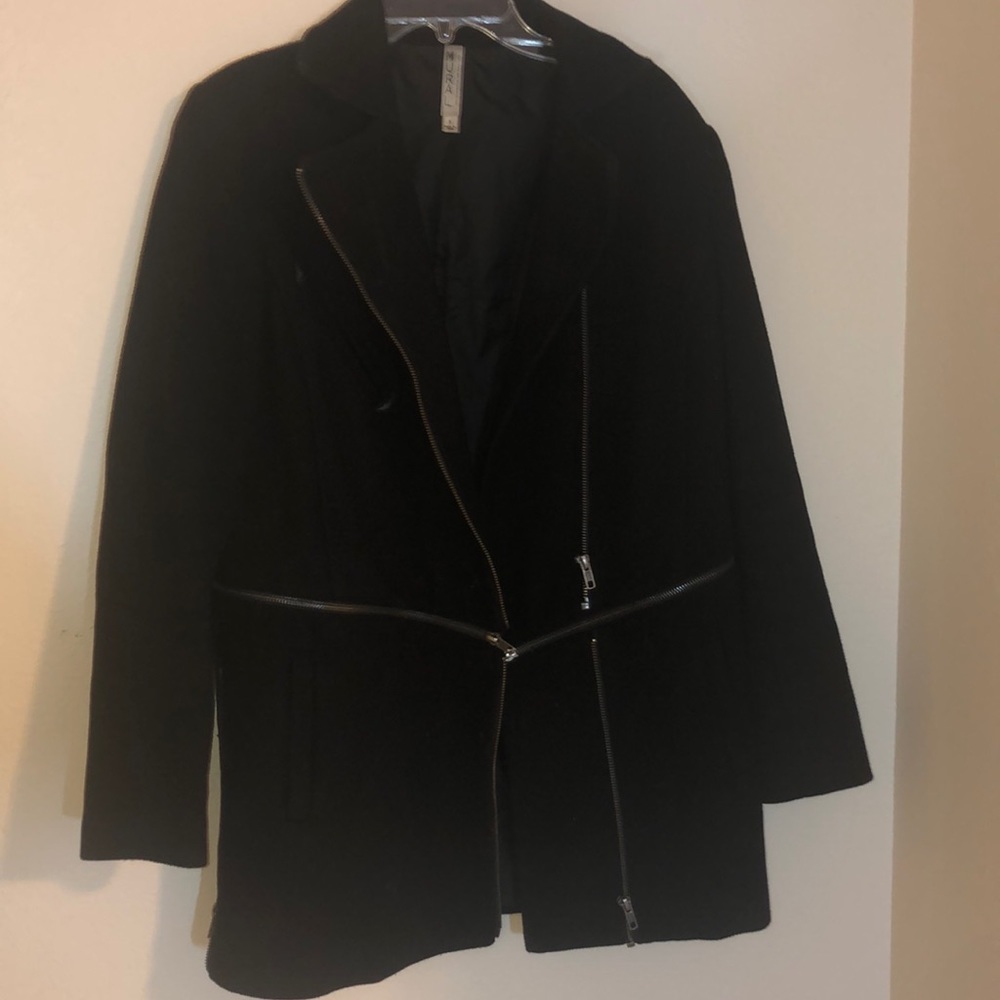 Black Mural zipper detailed coat small